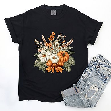 Coquette Orange Bow Fall Floral - Women's Garment Dyed Graphic T-Shirt