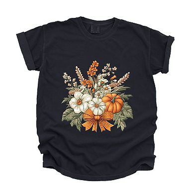 Coquette Orange Bow Fall Floral - Women's Garment Dyed Graphic T-Shirt