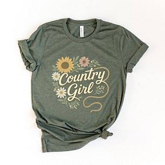 Country Girl Rope Watercolor - Womens Short Sleeve Graphic T-Shirt