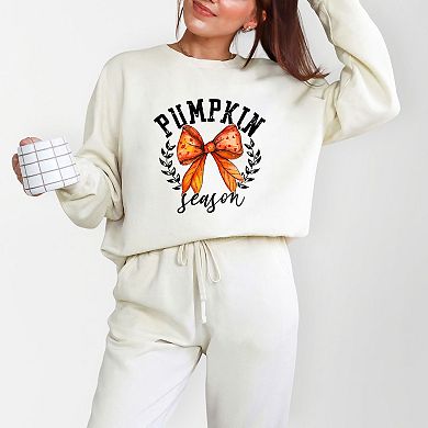 Coquette Orange Bow Pumpkin Season - Women's Lightweight Garment Dyed Sweatshirt
