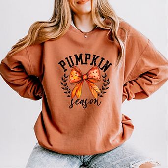 Coquette Orange Bow Pumpkin Season - Women's Lightweight Garment Dyed Sweatshirt