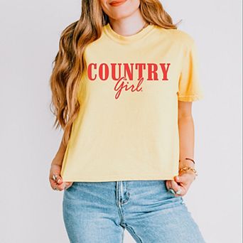 Country Girl Puff Print - Womens Boxy Crop Top Graphic T-Shirt