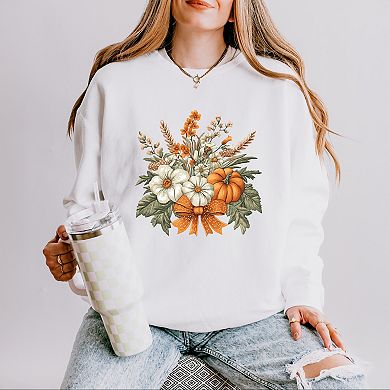 Coquette Orange Bow Fall Floral - Women's Lightweight Garment Dyed Sweatshirt