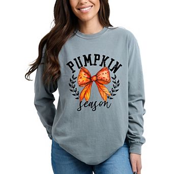 Coquette Orange Bow Pumpkin Season - Women's Garment Dyed Long Sleeve Graphic T-Shirt
