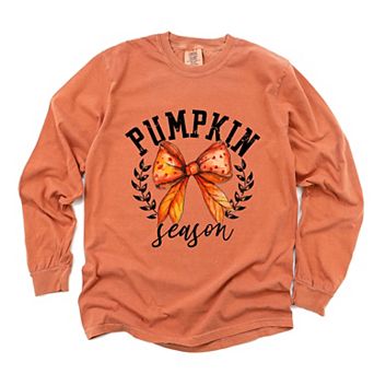Coquette Orange Bow Pumpkin Season - Women's Garment Dyed Long Sleeve Graphic T-Shirt