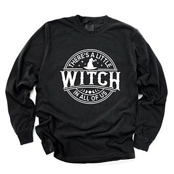 A Little Witch In All Of Us - Womens Garment Dyed Long Sleeve Graphic T-Shirt
