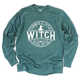 A Little Witch In All Of Us - Womens Garment Dyed Long Sleeve Graphic T-Shirt