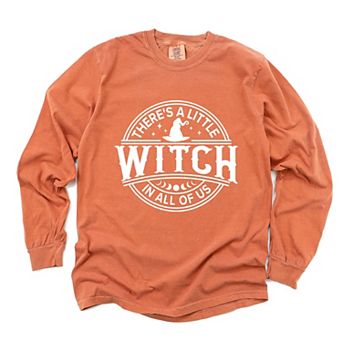 A Little Witch In All Of Us - Womens Garment Dyed Long Sleeve Graphic T-Shirt