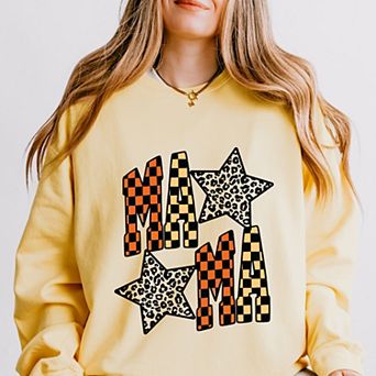 Checkered Mama Leopard Stars - Womens Lightweight Garment Dyed Sweatshirt