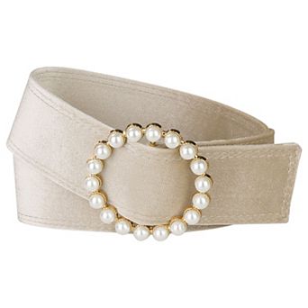 Women Faux Pearl Buckle Waist Belt, Vintage Velvet Wide Cinch Belts Waistband for Dress