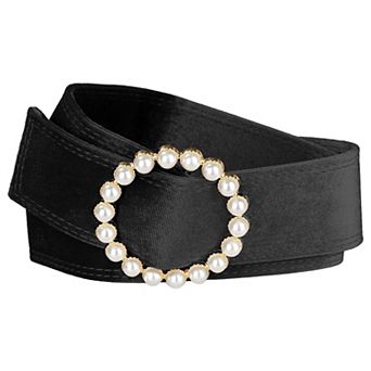 Women Faux Pearl Buckle Waist Belt, Vintage Velvet Wide Cinch Belts Waistband for Dress