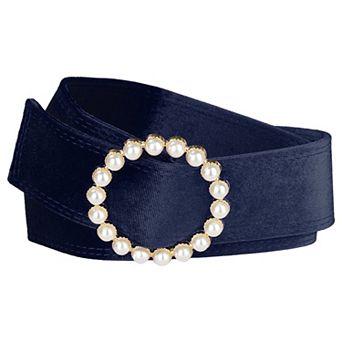 Women Faux Pearl Buckle Waist Belt, Vintage Velvet Wide Cinch Belts Waistband for Dress