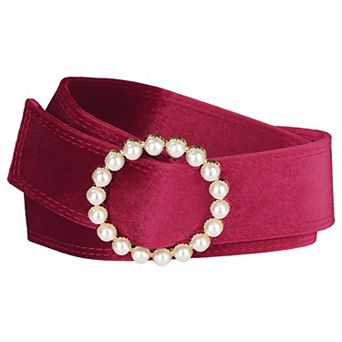 Women Faux Pearl Buckle Waist Belt, Vintage Velvet Wide Cinch Belts Waistband for Dress