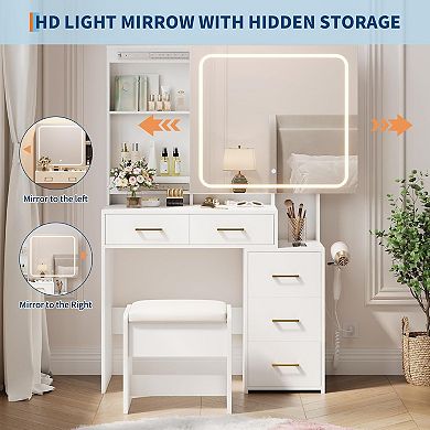 Vanity Desk with Mirror and Lights, Makeup Vanity Set