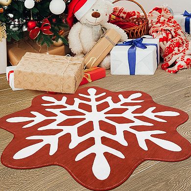 Garvee Snowflakes Christmas Area Rug Special Shaped Large Non Slip Carpet for Christmas Decor