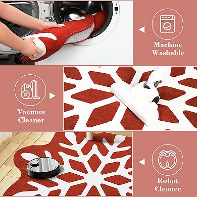 Garvee Snowflakes Christmas Area Rug Special Shaped Large Non Slip Carpet for Christmas Decor