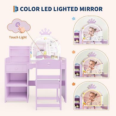 Kids Vanity with Lights, 2 in 1 Princess Makeup Vanity Desk