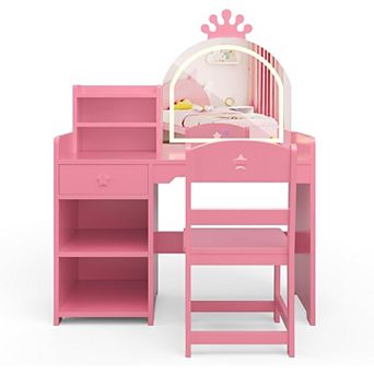 Kids Vanity with Lights, 2 in 1 Princess Makeup Vanity Desk