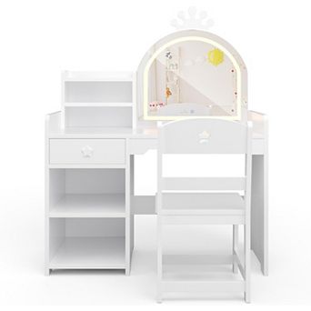 Kids Vanity with Lights, 2 in 1 Princess Makeup Vanity Desk