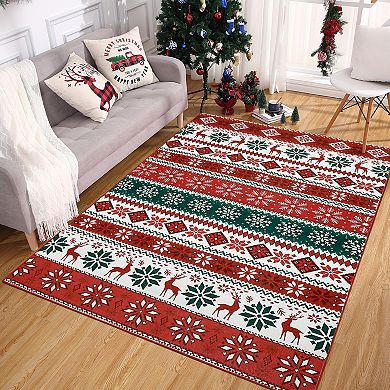 Garvee Washable Christmas Boho Area Rug Non Slip Stain Resistant Carpet for Entrance Kitchen