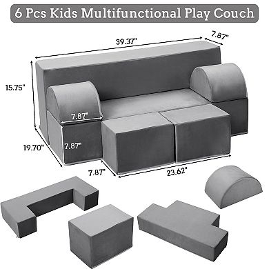 Garvee 6-Piece Kids Multifunctional Play Couch Set with Removable Machine-Washable Covers