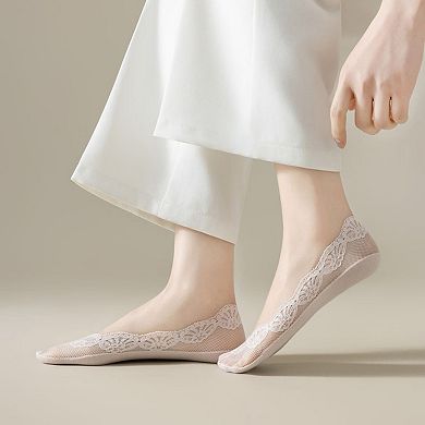 Women's 3-Pack Low Cut Lace Liner Socks with Non-Slip Heel Grip No Show Design