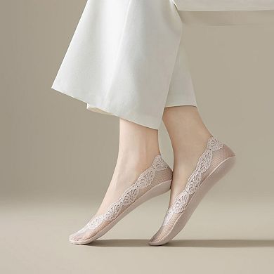 Women's 3-Pack Low Cut Lace Liner Socks with Non-Slip Heel Grip No Show Design