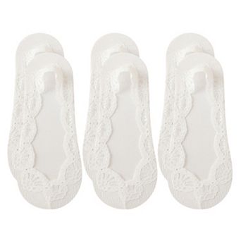 Women's 3-Pack Low Cut Lace Liner Socks with Non-Slip Heel Grip No Show Design