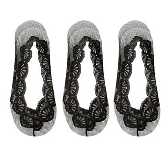 Women's 3-Pack Low Cut Lace Liner Socks with Non-Slip Heel Grip No Show Design