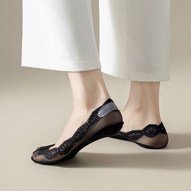 Women's 3-Pack Low Cut Lace Liner Socks with Non-Slip Heel Grip No Show Design