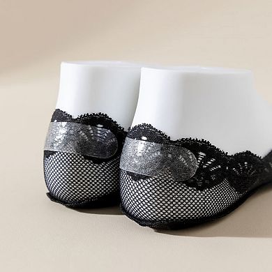Women's 3-Pack Low Cut Lace Liner Socks with Non-Slip Heel Grip No Show Design
