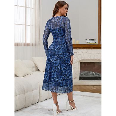 Women's Maternity 2-Piece Dress Mesh Ruched Side Bodycon Wedding Guest Party Pregnancy Dresses