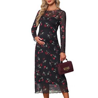 Women's Maternity 2 pc Dress Mesh Ruched Side Bodycon Wedding Guest Party Pregnancy Dresses