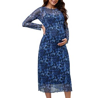Women's Maternity 2 pc Dress Mesh Ruched Side Bodycon Wedding Guest Party Pregnancy Dresses