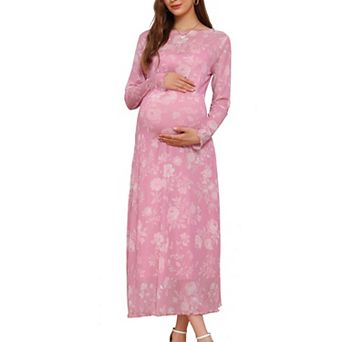 Women's Maternity 2 pc Dress Mesh Ruched Side Bodycon Wedding Guest Party Pregnancy Dresses