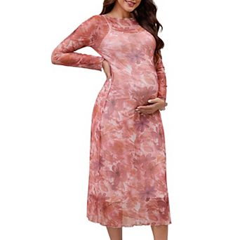 Women's Maternity 2 pc Dress Mesh Ruched Side Bodycon Wedding Guest Party Pregnancy Dresses