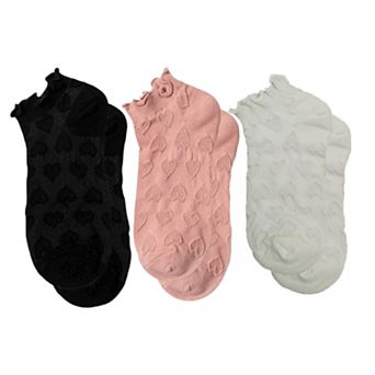 Women's 3-Pack Heart Knit Ankle Socks with Ruffle Trim and Soft Stretchy Fabric