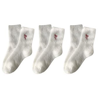 Women's 3-Pack Fuzzy Crew Socks with Embroidered Bow Detail Soft Cozy Lounge Sock Set
