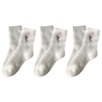 Women's 3-Pack Fuzzy Crew Socks with Embroidered Bow Detail Soft Cozy Lounge Sock Set