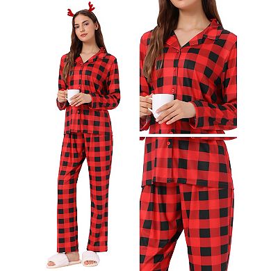 Women's Sleepwear Long Sleeve Button Down Plaid Family Pajamas Set