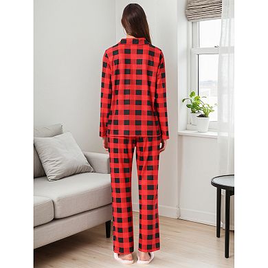 Women's Sleepwear Long Sleeve Button Down Plaid Family Pajamas Set