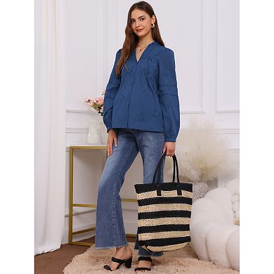 Women's Maternity Button Down Shirts Long Sleeve Jacquard Cotton Prenancy Semi Sheer Blouse Office