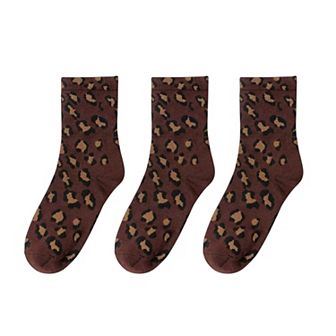 Women's 3-Pack Leopard Print Ankle Socks with Soft Knit Fabric and Allover Animal Pattern