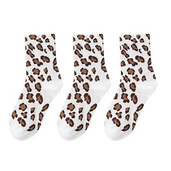 Women's 3-Pack Leopard Print Ankle Socks with Soft Knit Fabric and Allover Animal Pattern