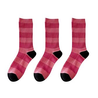 Women's 3-Pack Crew Socks with Wide Ribbed Knit and Bold Horizontal Stripe Pattern
