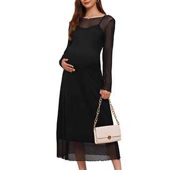 Women's Maternity 2 pc Dress Mesh Ruched Side Bodycon Wedding Guest Party Pregnancy Dresses