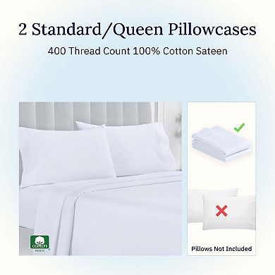 California Design Den 100% Cotton Pillow Cases Set of 2 - 400 Thread Count Sateen, Soft & Breathable
