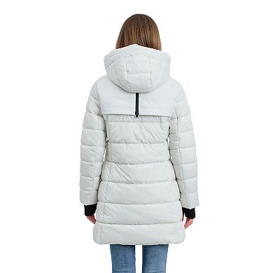 Women's London Fog Puffer Coat with Plaid Lined Hood