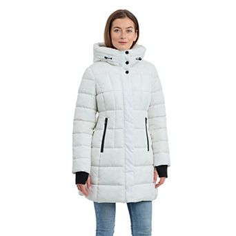Women's London Fog Puffer Coat with Plaid Lined Hood