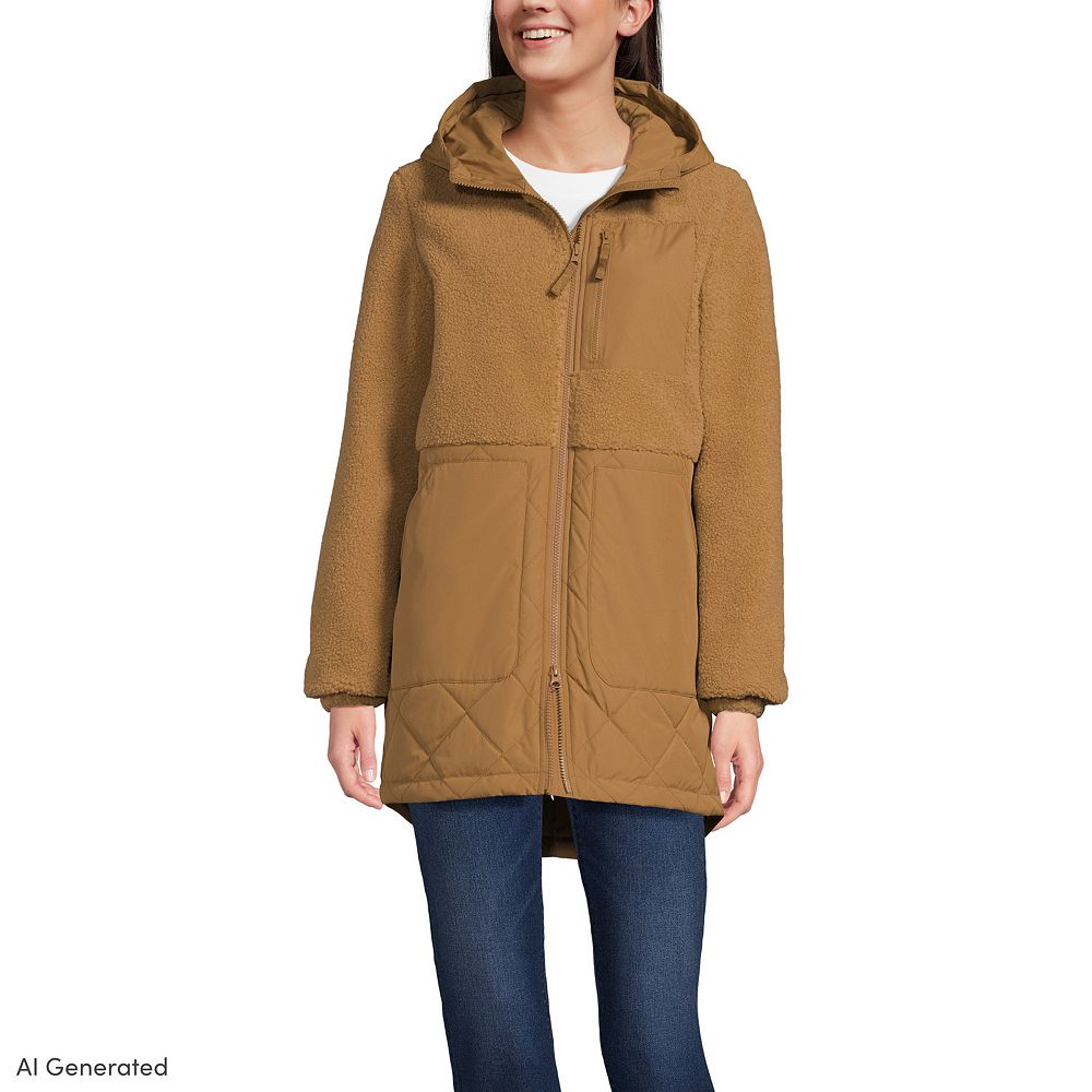 Women's Lands' End Sherpa Fleece Quilted Mixed Media Parka
